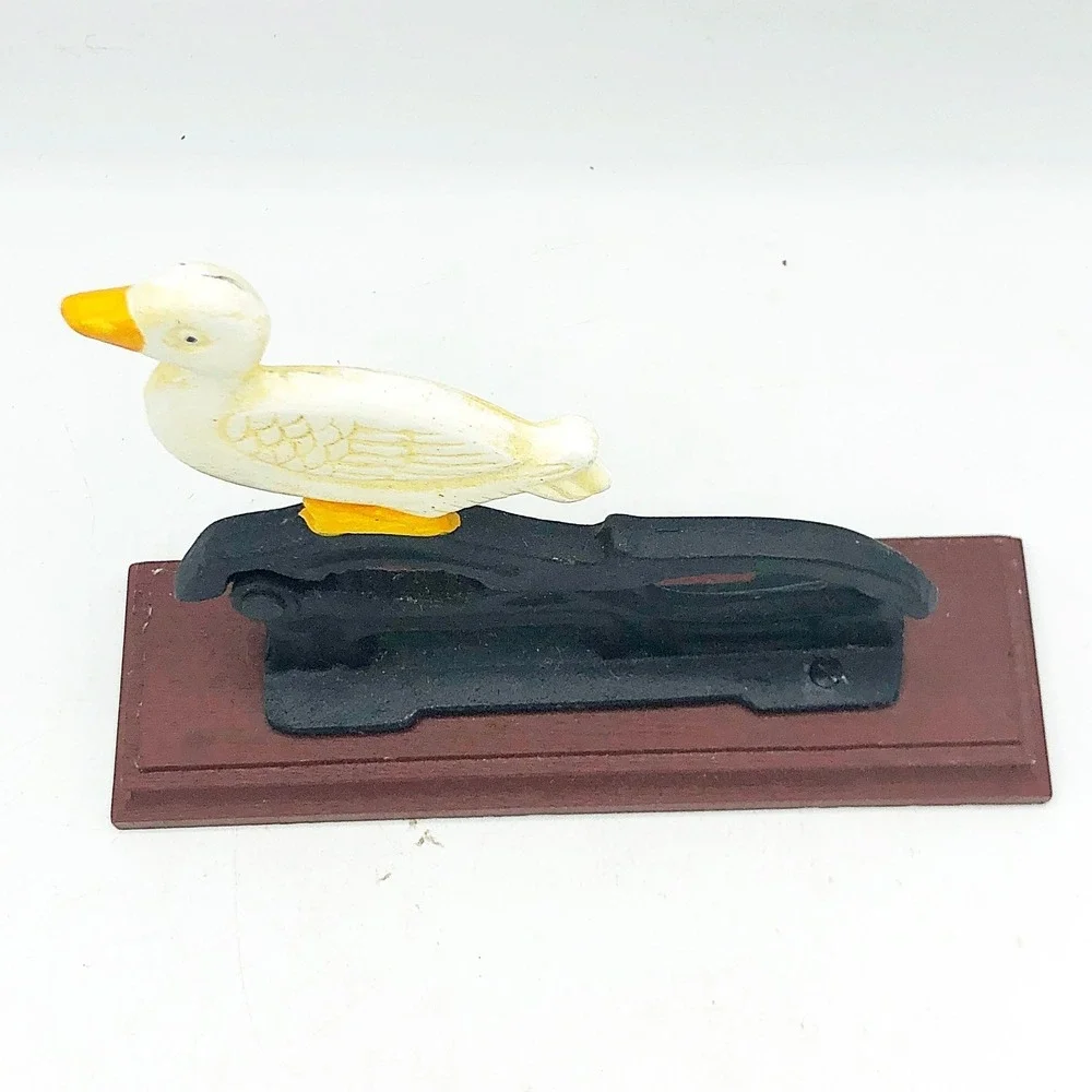 Cast Iron White Duck Nutcracker On Wooden Base